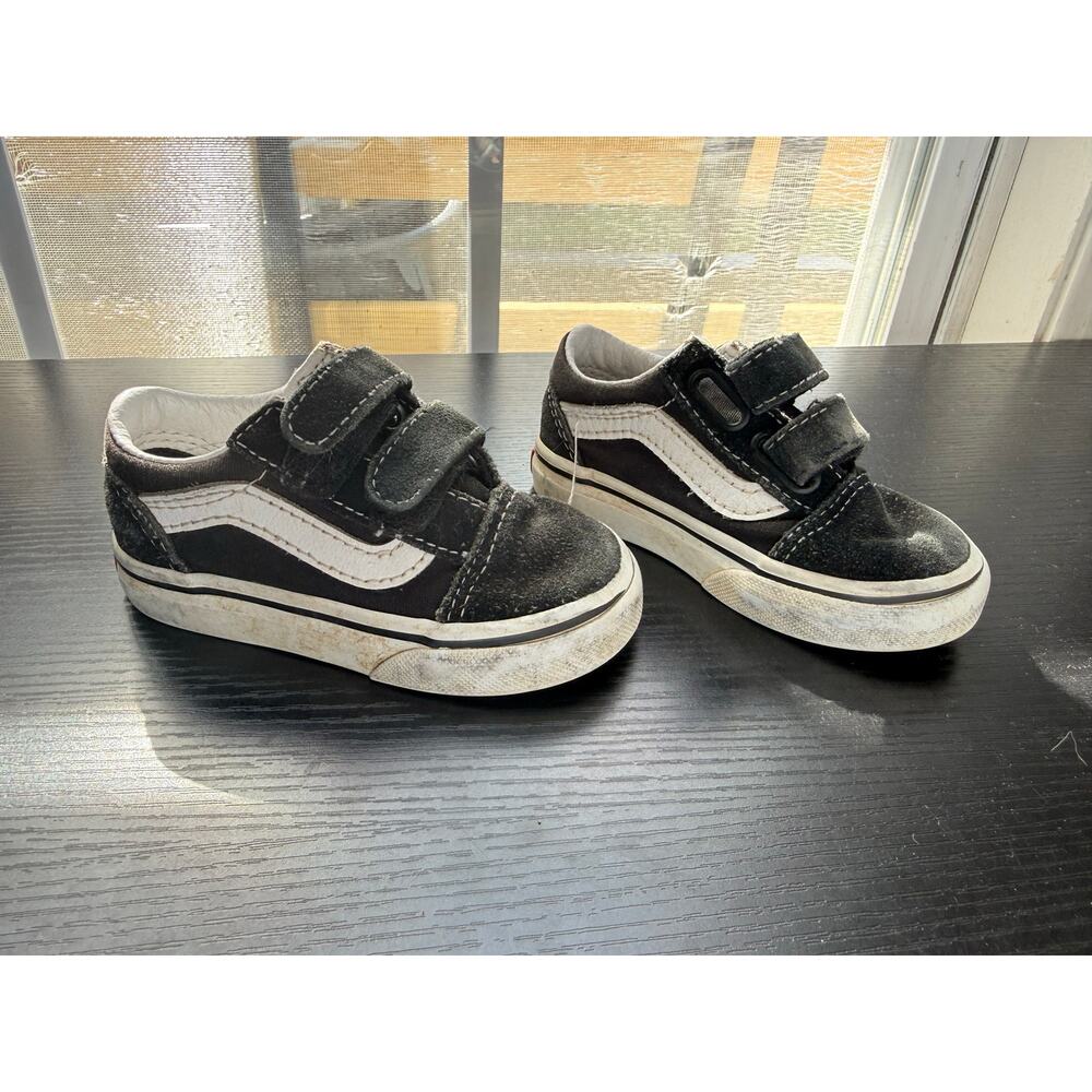Vans Old Skool V Toddler Size 5 Black White Hook Loop Sneakers Kids Shoes
